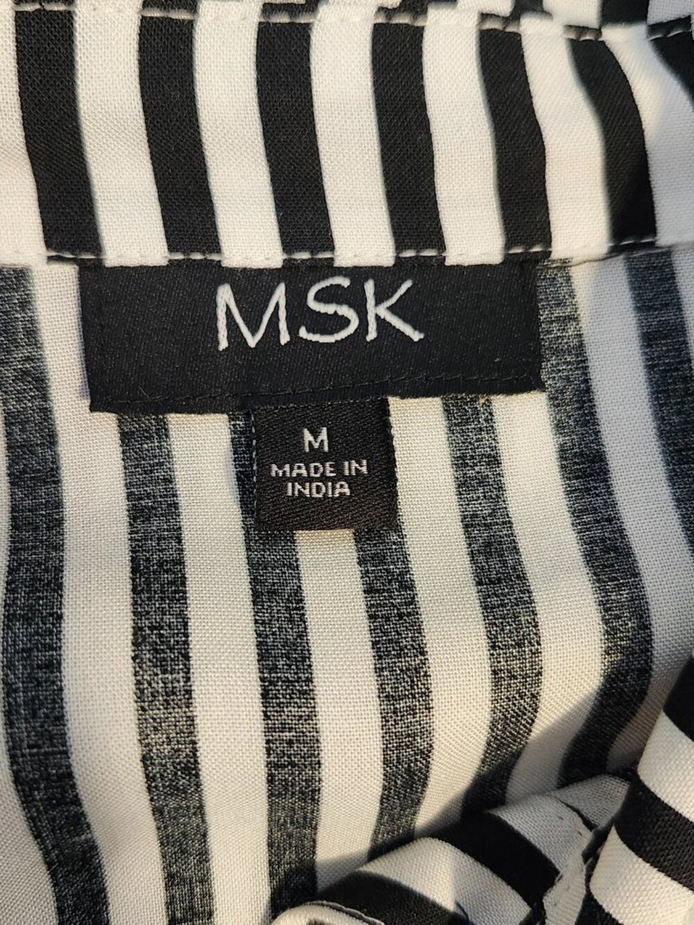 MSK Shirt Dress M Black White Stripe Button Long Sleeve Flower Applique NWT $78 - Picture 8 of 12